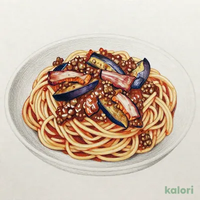 ベーコンとナス スパゲッティ（ミートソース味）