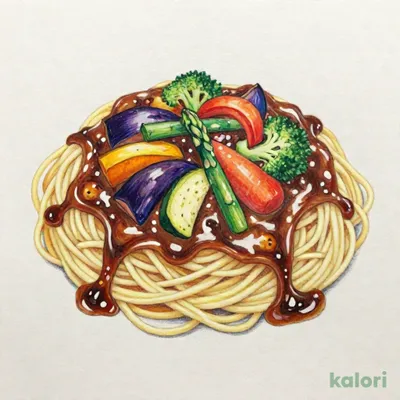 野菜たっぷり欧風焼きハヤシスパゲッティ