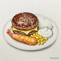 チーズINハンバーグ&海老フライ&ライス&ドリンクバーセット