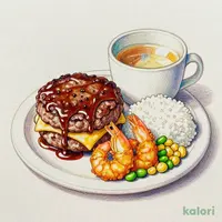 チーズINハンバーグ&海老フライランチ(ライス付き)