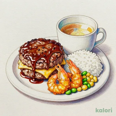 チーズＩＮハンバーグ＆海老フライランチ(ライス付き)