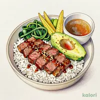 Grilled Avocado and Young Corn with Lean Steak Rice Box Set