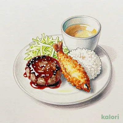 Friday Daily Lunch (Mini Hamburger Steak & Fried Horse Mackerel)