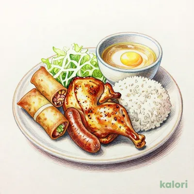 Monday Daily Lunch (Spiced Grilled Chicken & Sausage & Spring Rolls)
