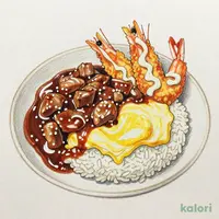 オムライス（ビーフシチューソース)海老フライトッピング