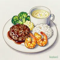 ビーフ100%粗挽きステーキ風ハンバーグ&海老フライランチ(ライス付き)