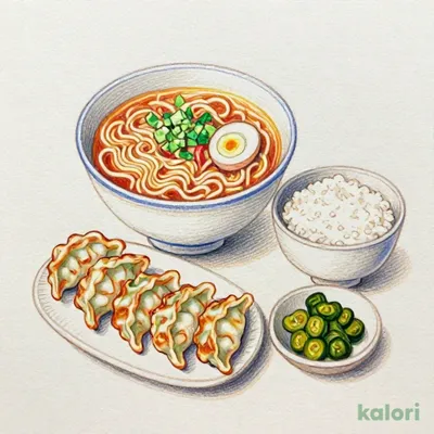 A Set (Vegetable Ramen, Gyoza, Rice)