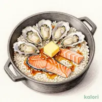広島県産牡蠣とトロサーモンの味噌バター釜めし