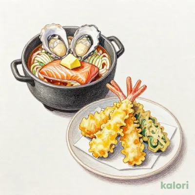 広島県産牡蠣とトロサーモンの味噌バター釜めし天ぷら7種盛りセット