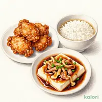 竜田揚げと辛味肉豆腐定食1,252