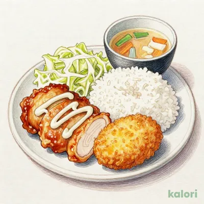 チキン南蛮と竜田揚げとコロッケの満腹定食1,525