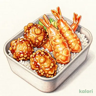 華屋の五穀味鶏と海老の天重弁当