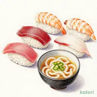 華屋特選寿司5貫＋小うどんセット（温）