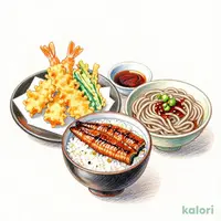 小炙りうなまぶし丼と天ぷら御膳（そば冷）