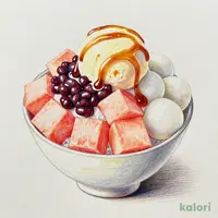 国産赤肉メロンのミニ白玉クリームあんみつ（北海道メロンジェラート）