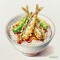 Summer Seasonal Tempura Rice Bowl with Whiting and Sweet Pepper