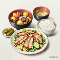 豚の冷しゃぶサラダと肉じゃが定食