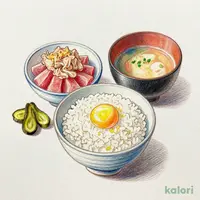 こだわり卵とマグロ山かけ 釜炊きごはん朝食