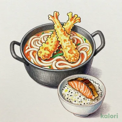 Oyster Tempura Nabeyaki Udon & Small Seared Fatty Salmon Rice Bowl Set