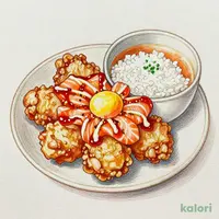 竜田揚げとトロサーモンユッケ定食1,102