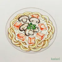 サーモンときのこのクリームうどん