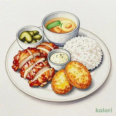 チキン南蛮と竜田揚げとコロッケの満腹定食1,535