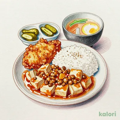 竜田揚げと辛味肉豆腐定食1,243