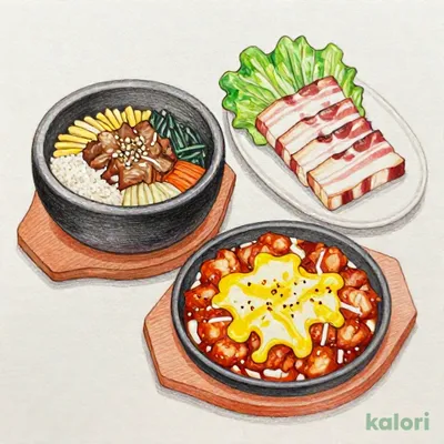 平日限定 ガーリック牛カルビ石焼ビビンバ＆サムギョプサルとチーズタッカルビセット