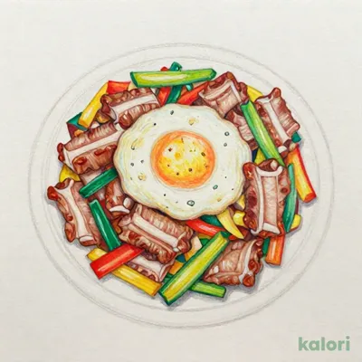 彩り野菜と豚カルビセット（温玉添え）