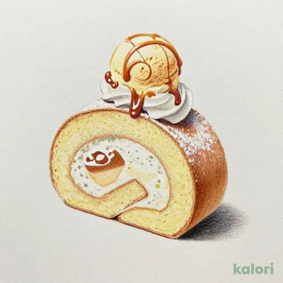 たっぷりクリームの 北海道ロールケーキ キャラメルアイス添え