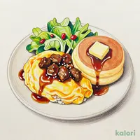 ビーフシチューオムライス&パンケーキプレート