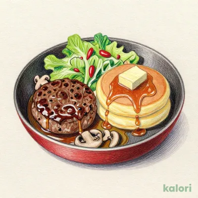 Beef Stew Hamburger Steak Rice and Pancake Plate