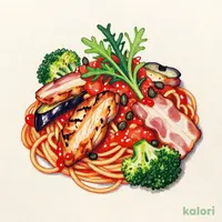 グリルチキンと燻製ベーコンのガーリックトマトソース
