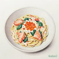 スモークサーモンといくらの明太子クリームソース