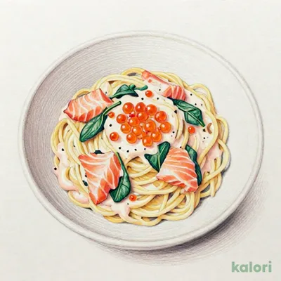 スモークサーモンといくらの明太子クリームソース