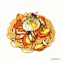 グリルチキンとポテトのペペロンチーノ ～カレー風味～