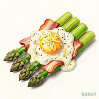 アスパラと燻製ベーコン・半熟卵のオーブン焼き ～アンチョビソース～