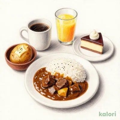 シェフのこだわりカレーセット（ちいさなビーフライスカレー＆じゃがバター＆ちょこっとチーズケーキ）