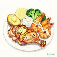 Tokushima Awaodori Chicken Steak with Soy Garlic Sauce & Fried Shrimp