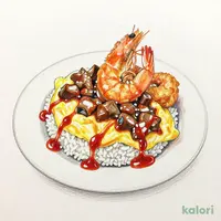 Beef Stew Omelette Rice + Fried Shrimp + Selectable Appetizer Set