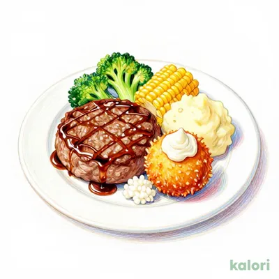 【ジョナ得ランチ】ビーフ100％ステーキハンバーグデミグラスソース＆かにクリーミーコロッケ（ライス付）