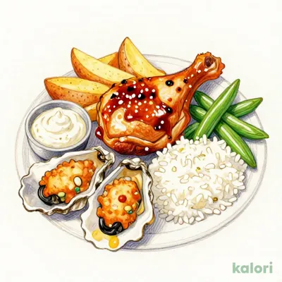【ジョナ得ランチ】若鶏のグリル　てりやきソース＆カキフライ（ライス付）