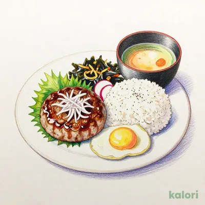 和風ハンバーグ朝食　ごはん・みそ汁・海苔付