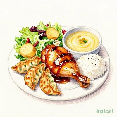 日替）月　チキングリル　てりやきソース＆揚げ餃子　ドリンクバーつき