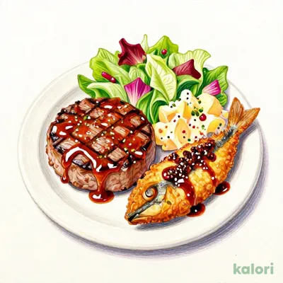 Daily Lunch: Teriyaki Hamburger Steak & Fried Horse Mackerel