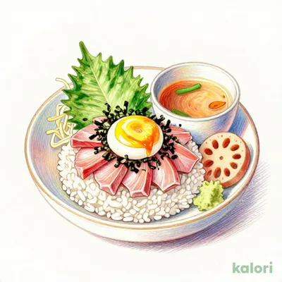 Bluefin Tuna Rice Bowl with Soft-Boiled Egg (with Miso Soup and Side Dish)