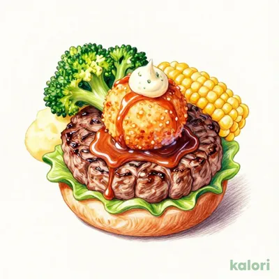 アンガスビーフ100％ステーキハンバーグデミグラスソース＆かにクリーミーコロッケ