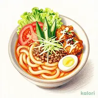 Inaniwa Udon with Spicy Curry Soy Milk Broth and Fried Chicken