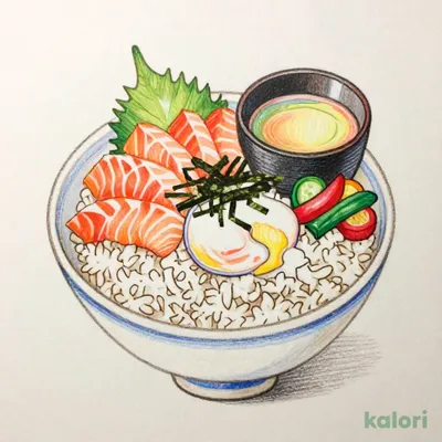 Fatty Salmon Rice Bowl (with Miso Soup and Side Dish)