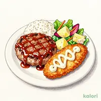 日替）水　ハンバーグてりやきソース＆白身魚フライ